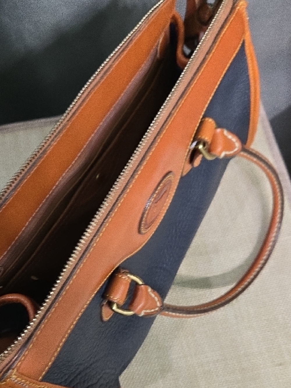 Dooney & Bourke Black and Tan Pebbled Leather Satchel - Picture 9 of 16